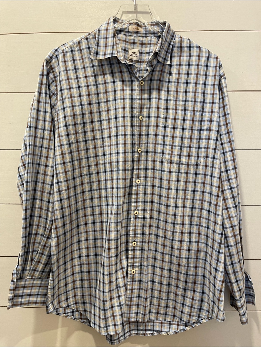 Peter Millar Hill Point Blue Plaid Button-Down Shirt Mens Size Large